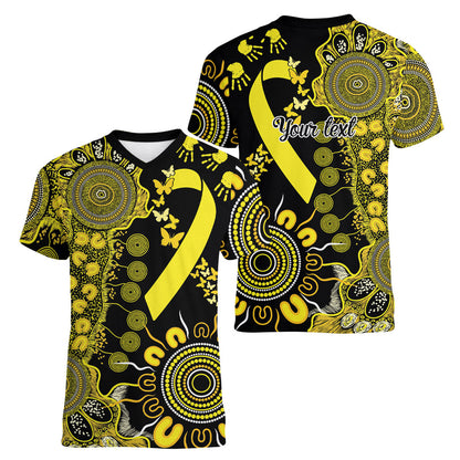 Sarcoma Support Rare Cancer Strength Personalised Women V-Neck T-Shirt Aboriginal Ribbon Dot Painting