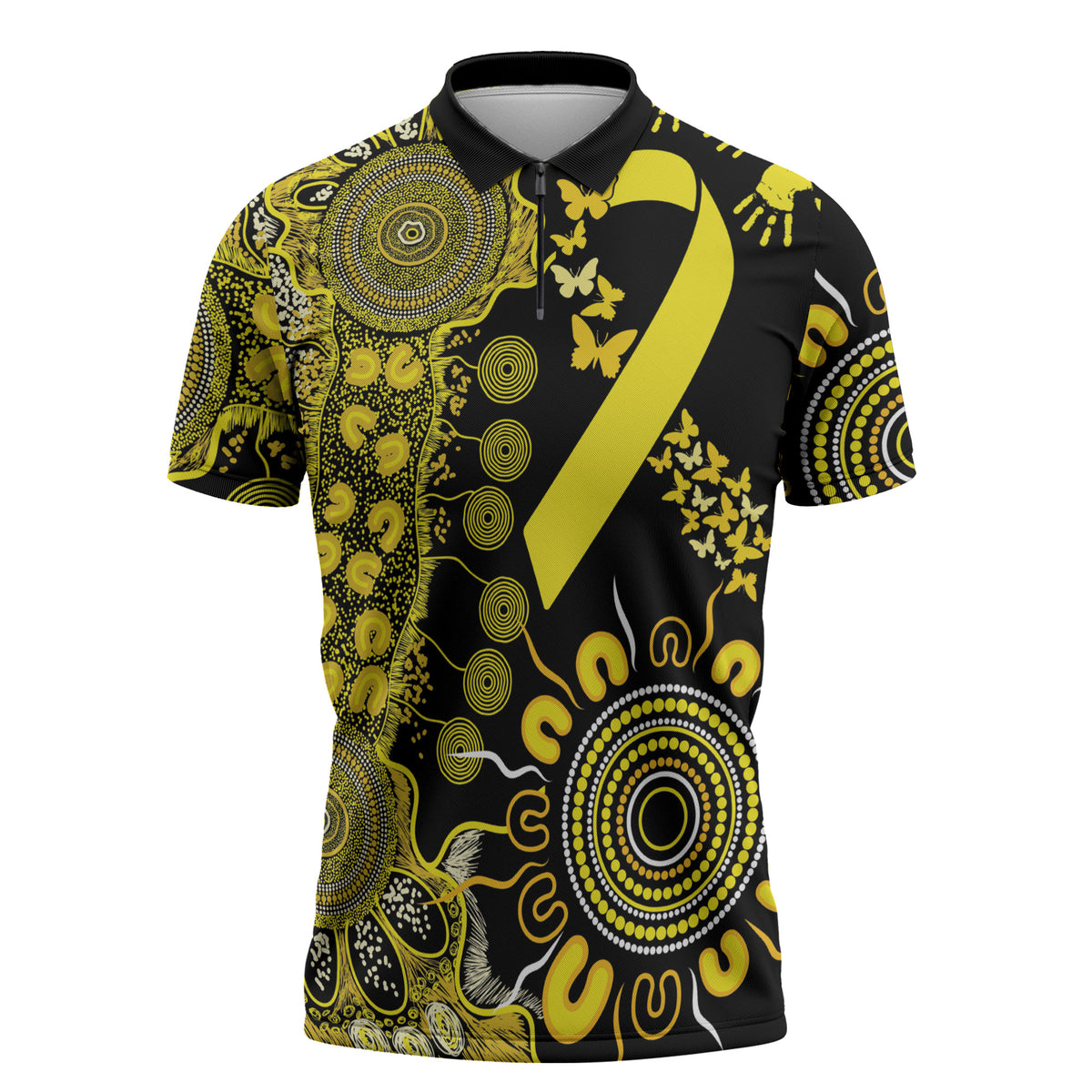Sarcoma Support Rare Cancer Strength Personalised Zipper Polo Shirt Aboriginal Ribbon Dot Painting