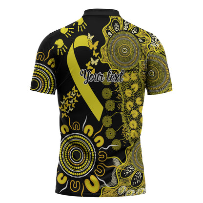 Sarcoma Support Rare Cancer Strength Personalised Zipper Polo Shirt Aboriginal Ribbon Dot Painting