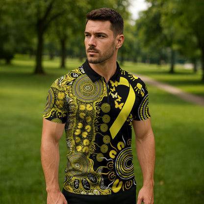 Sarcoma Support Rare Cancer Strength Personalised Zipper Polo Shirt Aboriginal Ribbon Dot Painting