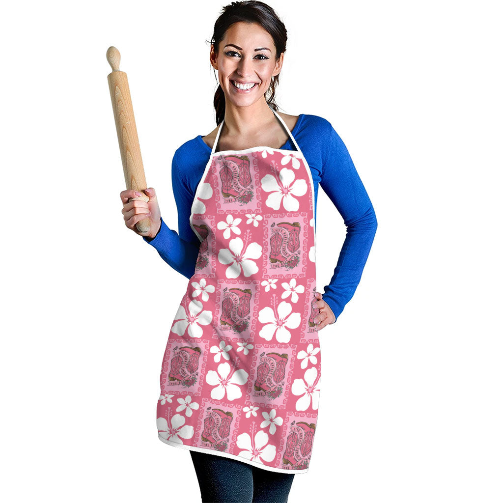 Give Cancer The Boot Pink Cowgirl Apron Western Aloha Hibiscus Paniolo Heritage Floral