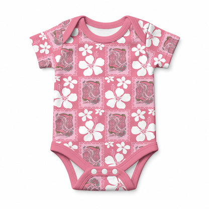 Give Cancer The Boot Pink Cowgirl Baby Onesie Western Aloha Hibiscus Paniolo Heritage Floral
