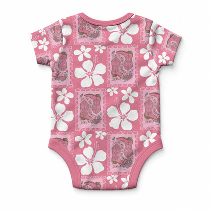 Give Cancer The Boot Pink Cowgirl Baby Onesie Western Aloha Hibiscus Paniolo Heritage Floral