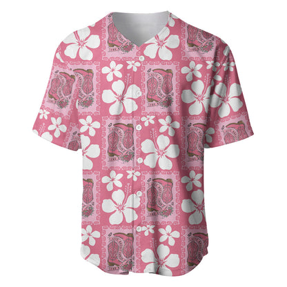 Give Cancer The Boot Pink Cowgirl Baseball Jersey Western Aloha Hibiscus Paniolo Heritage Floral
