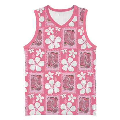 Give Cancer The Boot Pink Cowgirl Basketball Jersey Western Aloha Hibiscus Paniolo Heritage Floral