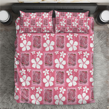 Give Cancer The Boot Pink Cowgirl Bedding Set Western Aloha Hibiscus Paniolo Heritage Floral
