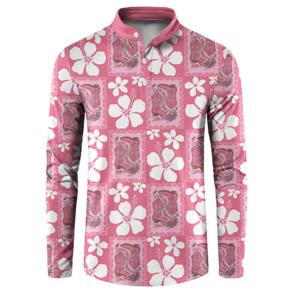 Give Cancer The Boot Pink Cowgirl Button Sweatshirt Western Aloha Hibiscus Paniolo Heritage Floral