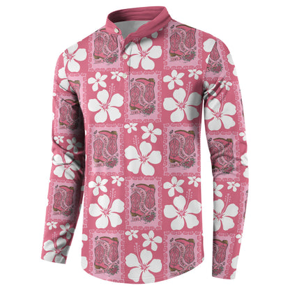 Give Cancer The Boot Pink Cowgirl Button Sweatshirt Western Aloha Hibiscus Paniolo Heritage Floral