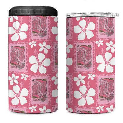 Give Cancer The Boot Pink Cowgirl 4 in 1 Can Cooler Tumbler Western Aloha Hibiscus Paniolo Heritage Floral
