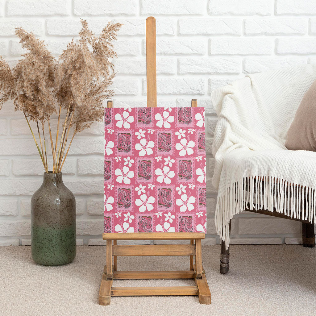 Give Cancer The Boot Pink Cowgirl Canvas Wall Art Western Aloha Hibiscus Paniolo Heritage Floral