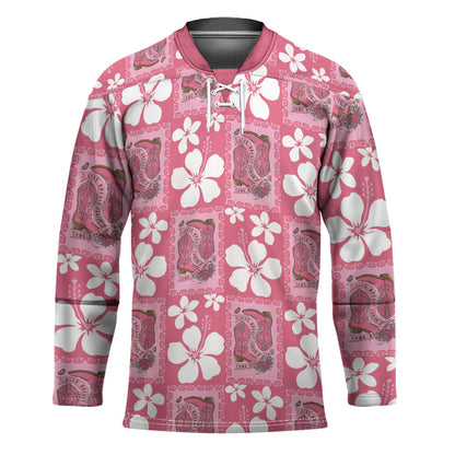 Give Cancer The Boot Pink Cowgirl Hockey Jersey Western Aloha Hibiscus Paniolo Heritage Floral