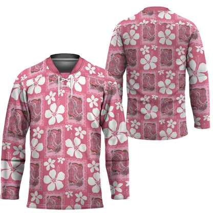 Give Cancer The Boot Pink Cowgirl Hockey Jersey Western Aloha Hibiscus Paniolo Heritage Floral