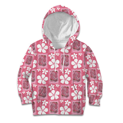 Give Cancer The Boot Pink Cowgirl Kid Hoodie Western Aloha Hibiscus Paniolo Heritage Floral