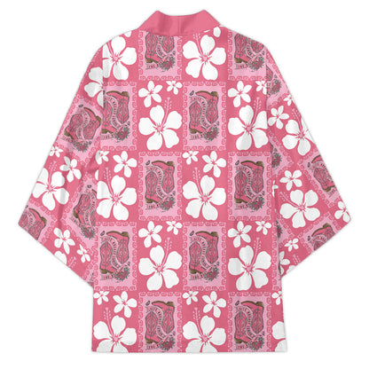 Give Cancer The Boot Pink Cowgirl Kimono Western Aloha Hibiscus Paniolo Heritage Floral