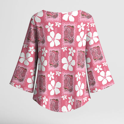 Give Cancer The Boot Pink Cowgirl Kimono Sleeve Blouse Western Aloha Hibiscus Paniolo Heritage Floral