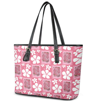 Give Cancer The Boot Pink Cowgirl Leather Tote Bag Western Aloha Hibiscus Paniolo Heritage Floral