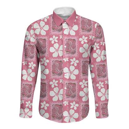 Give Cancer The Boot Pink Cowgirl Long Sleeve Button Shirt Western Aloha Hibiscus Paniolo Heritage Floral