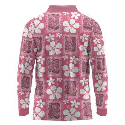 Give Cancer The Boot Pink Cowgirl Long Sleeve Polo Shirt Western Aloha Hibiscus Paniolo Heritage Floral