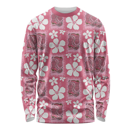 Give Cancer The Boot Pink Cowgirl Long Sleeve Shirt Western Aloha Hibiscus Paniolo Heritage Floral