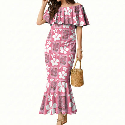 Give Cancer The Boot Pink Cowgirl Mermaid Dress Western Aloha Hibiscus Paniolo Heritage Floral