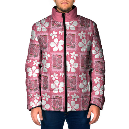 Give Cancer The Boot Pink Cowgirl Padded Jacket Western Aloha Hibiscus Paniolo Heritage Floral
