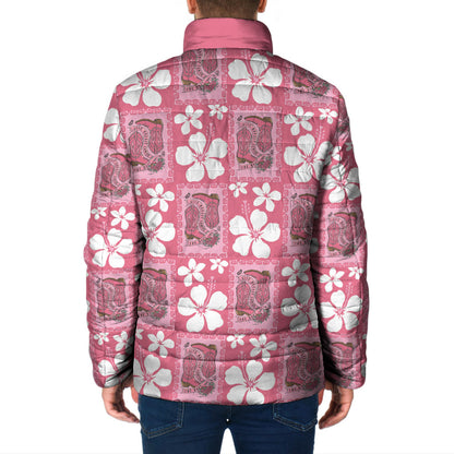 Give Cancer The Boot Pink Cowgirl Padded Jacket Western Aloha Hibiscus Paniolo Heritage Floral