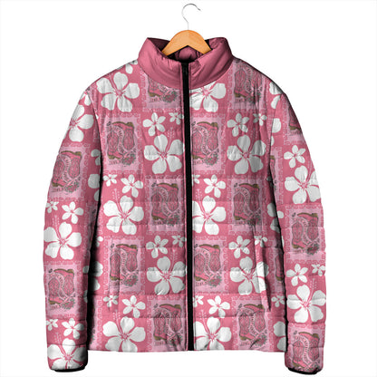 Give Cancer The Boot Pink Cowgirl Padded Jacket Western Aloha Hibiscus Paniolo Heritage Floral