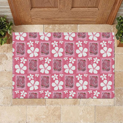Give Cancer The Boot Pink Cowgirl Rubber Doormat Western Aloha Hibiscus Paniolo Heritage Floral