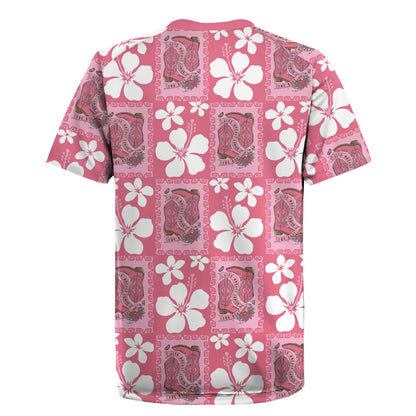 Give Cancer The Boot Pink Cowgirl Rugby Jersey Western Aloha Hibiscus Paniolo Heritage Floral
