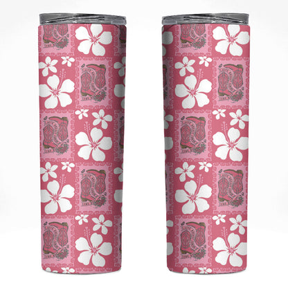 Give Cancer The Boot Pink Cowgirl Skinny Tumbler Western Aloha Hibiscus Paniolo Heritage Floral