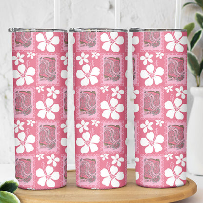 Give Cancer The Boot Pink Cowgirl Skinny Tumbler Western Aloha Hibiscus Paniolo Heritage Floral