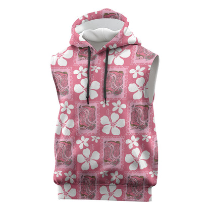 Give Cancer The Boot Pink Cowgirl Sleeveless Hoodie Western Aloha Hibiscus Paniolo Heritage Floral