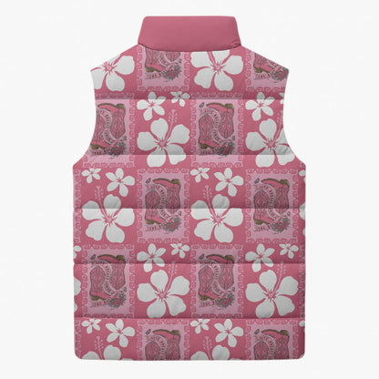 Give Cancer The Boot Pink Cowgirl Sleeveless Puffer Jacket Western Aloha Hibiscus Paniolo Heritage Floral