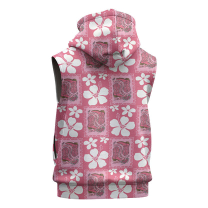 Give Cancer The Boot Pink Cowgirl Sleeveless Zip Hoodie Western Aloha Hibiscus Paniolo Heritage Floral