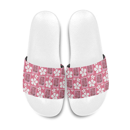 Give Cancer The Boot Pink Cowgirl Slide Sandals Western Aloha Hibiscus Paniolo Heritage Floral