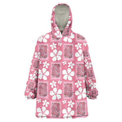 Give Cancer The Boot Pink Cowgirl Wearable Blanket Hoodie Western Aloha Hibiscus Paniolo Heritage Floral