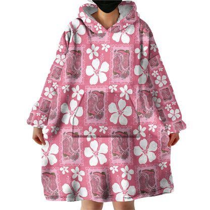 Give Cancer The Boot Pink Cowgirl Wearable Blanket Hoodie Western Aloha Hibiscus Paniolo Heritage Floral