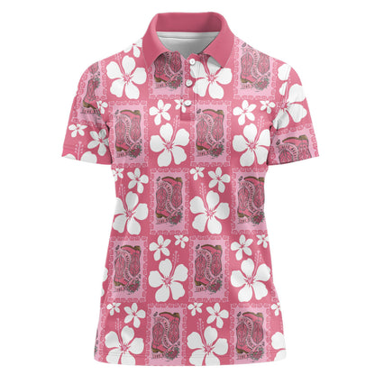 Give Cancer The Boot Pink Cowgirl Women Polo Shirt Western Aloha Hibiscus Paniolo Heritage Floral