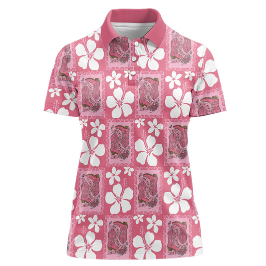 Give Cancer The Boot Pink Cowgirl Women Polo Shirt Western Aloha Hibiscus Paniolo Heritage Floral