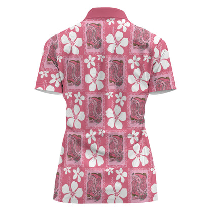 Give Cancer The Boot Pink Cowgirl Women Polo Shirt Western Aloha Hibiscus Paniolo Heritage Floral
