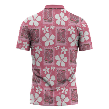 Give Cancer The Boot Pink Cowgirl Zipper Polo Shirt Western Aloha Hibiscus Paniolo Heritage Floral