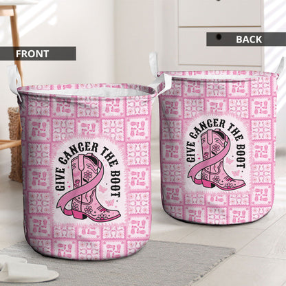 Give Cancer The Boot Pink Cowgirl Laundry Basket Hawaiian Paniolo Mixed Quilt Pattern Style