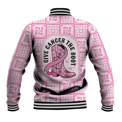 Give Cancer The Boot Pink Cowgirl Baseball Jacket Hawaiian Paniolo Mixed Quilt Pattern Style