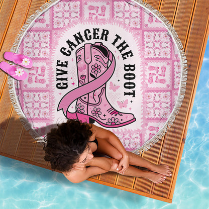 Give Cancer The Boot Pink Cowgirl Beach Blanket Hawaiian Paniolo Mixed Quilt Pattern Style