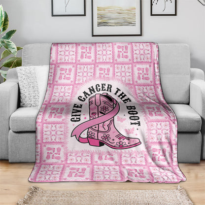 Give Cancer The Boot Pink Cowgirl Blanket Hawaiian Paniolo Mixed Quilt Pattern Style