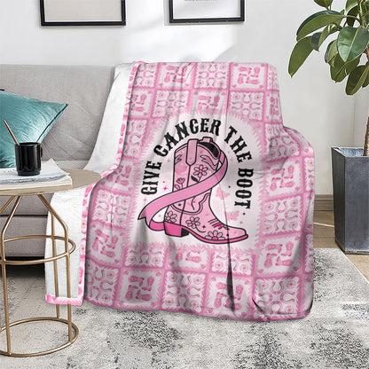 Give Cancer The Boot Pink Cowgirl Blanket Hawaiian Paniolo Mixed Quilt Pattern Style