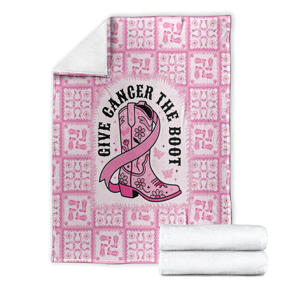 Give Cancer The Boot Pink Cowgirl Blanket Hawaiian Paniolo Mixed Quilt Pattern Style