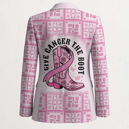 Give Cancer The Boot Pink Cowgirl Blazer Hawaiian Paniolo Mixed Quilt Pattern Style