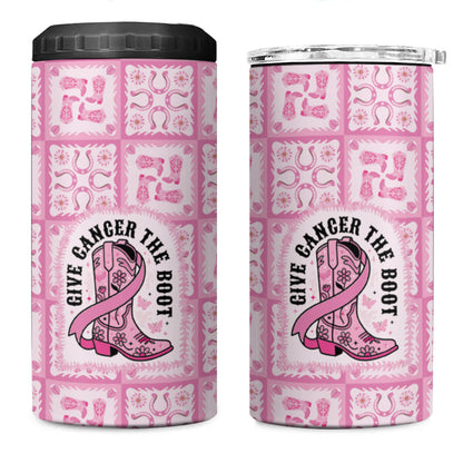 Give Cancer The Boot Pink Cowgirl 4 in 1 Can Cooler Tumbler Hawaiian Paniolo Mixed Quilt Pattern Style