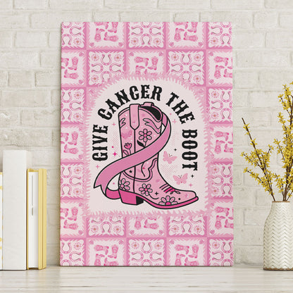 Give Cancer The Boot Pink Cowgirl Canvas Wall Art Hawaiian Paniolo Mixed Quilt Pattern Style